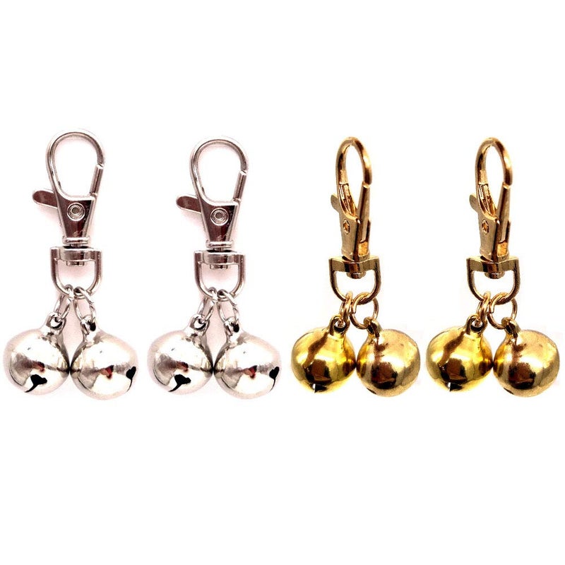 ZaneGear DIY Pet Bells 304 Stainless Steel Dog Bells 4 pcs Gold and Silver Bell Training Charm Pendants Jewelry for Pet Dog Cat Necklace Collar (4 Sets) - Image 1